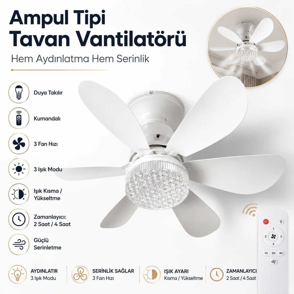 Led Işıklı Tavan Vantilatörü - 6 Yapraklı 40W
